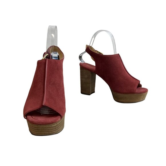 Michael Kors Women's Brick Red Suede Piper Sling Peep Toe Heels Sz 8M - Picture 2 of 10